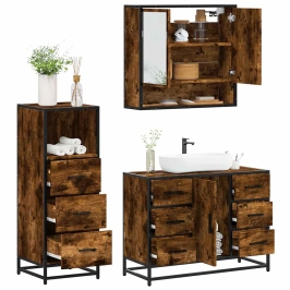 Set de muebles baño 3 pzas madera contrachapada roble ahumado