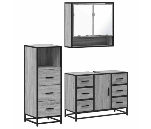 Set de muebles de baño 3 pzas madera contrachapada gris sonoma