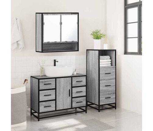 Set de muebles de baño 3 pzas madera contrachapada gris sonoma