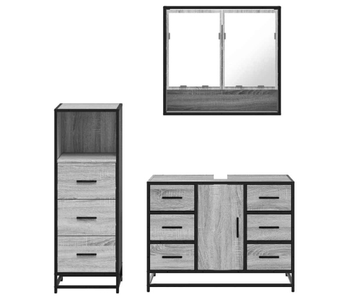 Set de muebles de baño 3 pzas madera contrachapada gris sonoma