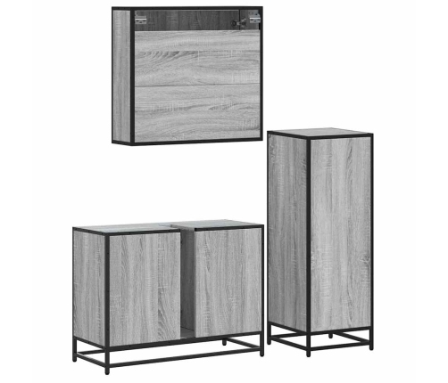 Set de muebles de baño 3 pzas madera contrachapada gris sonoma