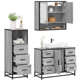 Set de muebles de baño 3 pzas madera contrachapada gris sonoma