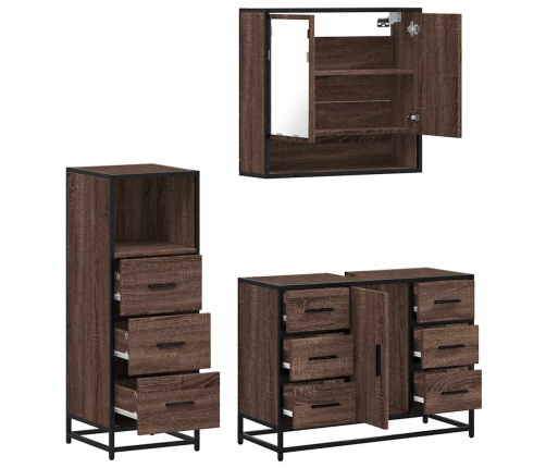 Set de muebles baño 3 pzas madera contrachapada roble marrón