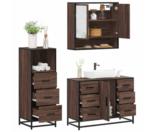 Set de muebles baño 3 pzas madera contrachapada roble marrón