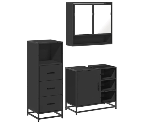 Juego de muebles de baño 3 pzas madera contrachapada negro