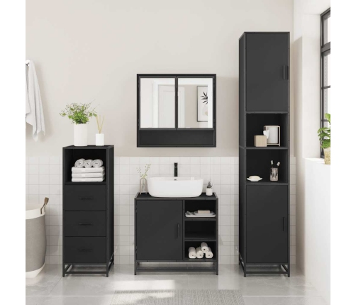 Juego de muebles de baño 3 pzas madera contrachapada negro