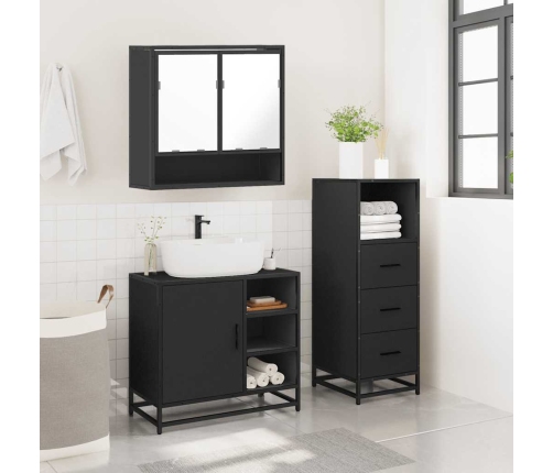 Juego de muebles de baño 3 pzas madera contrachapada negro