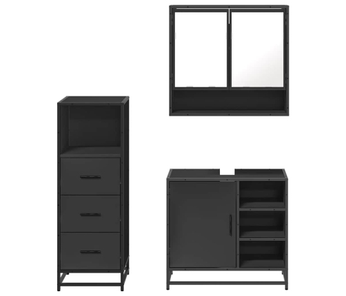 Juego de muebles de baño 3 pzas madera contrachapada negro