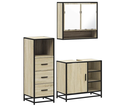 Set de muebles de baño 3 pzas madera contrachapada roble Sonoma