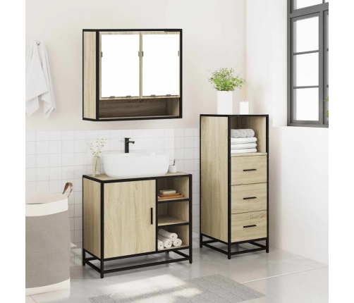 Set de muebles de baño 3 pzas madera contrachapada roble Sonoma