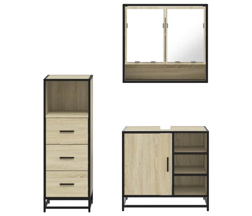 Set de muebles de baño 3 pzas madera contrachapada roble Sonoma