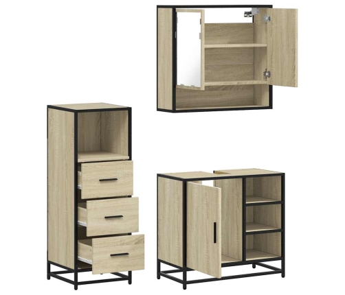 Set de muebles de baño 3 pzas madera contrachapada roble Sonoma