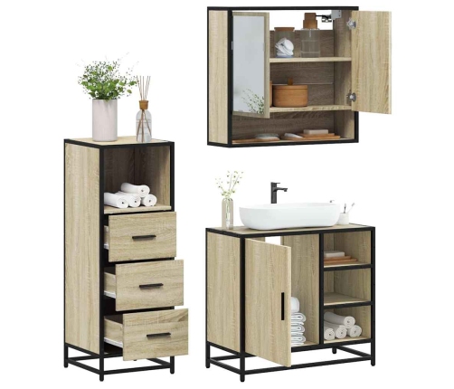 Set de muebles de baño 3 pzas madera contrachapada roble Sonoma