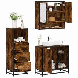 Set de muebles baño 3 pzas madera contrachapada roble ahumado