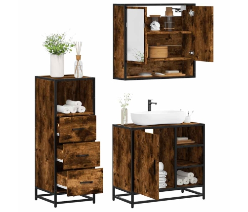 Set de muebles baño 3 pzas madera contrachapada roble ahumado