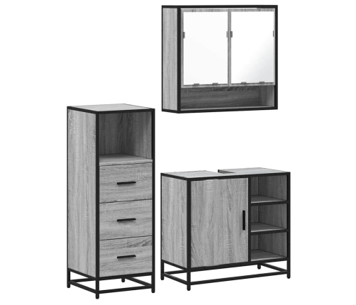 Set de muebles de baño 3 pzas madera contrachapada gris sonoma