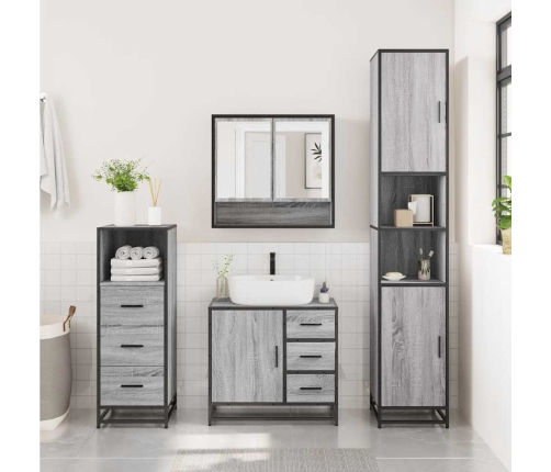 Set de muebles de baño 3 pzas madera contrachapada gris sonoma