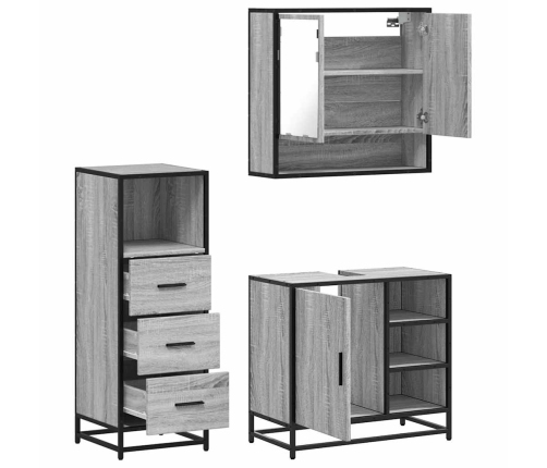 Set de muebles de baño 3 pzas madera contrachapada gris sonoma