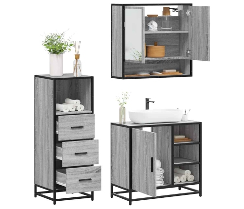 Set de muebles de baño 3 pzas madera contrachapada gris sonoma