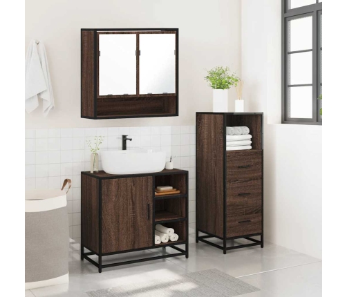 Set de muebles baño 3 pzas madera contrachapada roble marrón