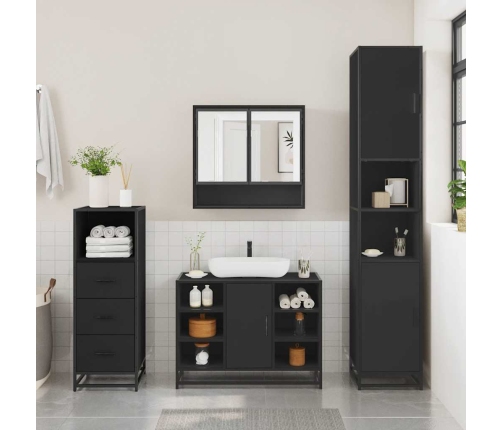 Juego de muebles de baño 3 pzas madera contrachapada negro