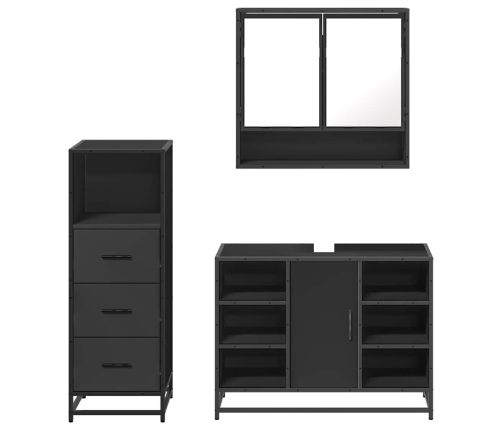 Juego de muebles de baño 3 pzas madera contrachapada negro