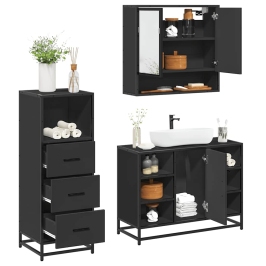 Juego de muebles de baño 3 pzas madera contrachapada negro