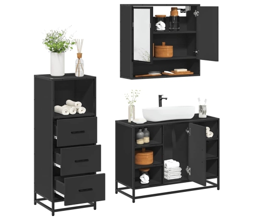 Juego de muebles de baño 3 pzas madera contrachapada negro