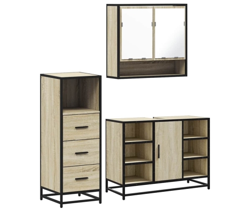 Set de muebles de baño 3 pzas madera contrachapada roble Sonoma