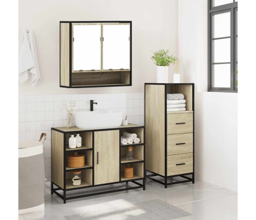 Set de muebles de baño 3 pzas madera contrachapada roble Sonoma