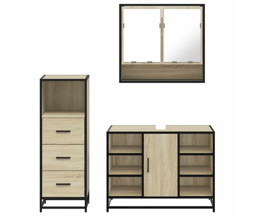 Set de muebles de baño 3 pzas madera contrachapada roble Sonoma