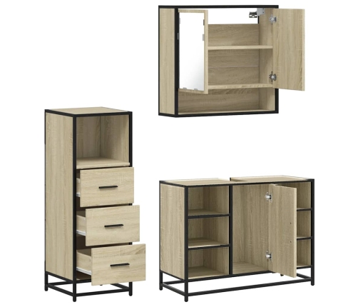 Set de muebles de baño 3 pzas madera contrachapada roble Sonoma