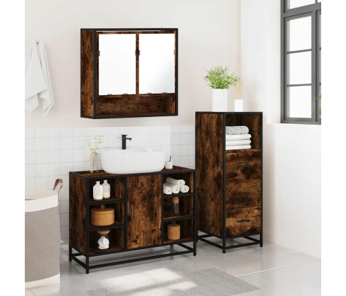 Set de muebles baño 3 pzas madera contrachapada roble ahumado