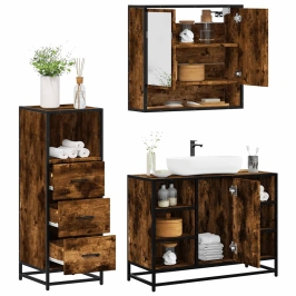 Set de muebles baño 3 pzas madera contrachapada roble ahumado