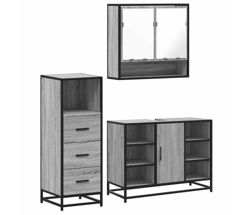 Set de muebles de baño 3 pzas madera contrachapada gris sonoma