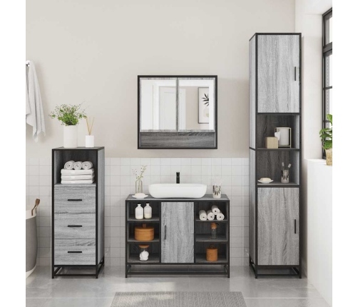 Set de muebles de baño 3 pzas madera contrachapada gris sonoma