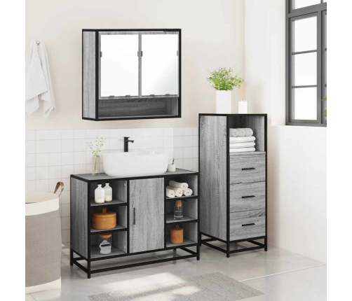 Set de muebles de baño 3 pzas madera contrachapada gris sonoma