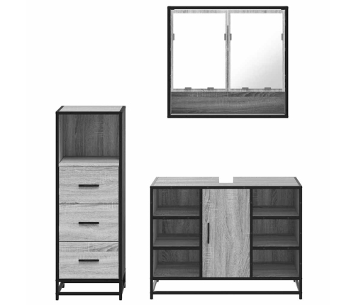 Set de muebles de baño 3 pzas madera contrachapada gris sonoma