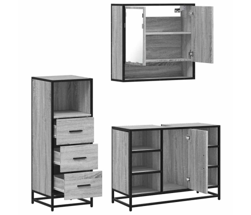 Set de muebles de baño 3 pzas madera contrachapada gris sonoma