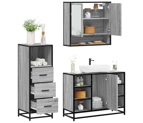 Set de muebles de baño 3 pzas madera contrachapada gris sonoma