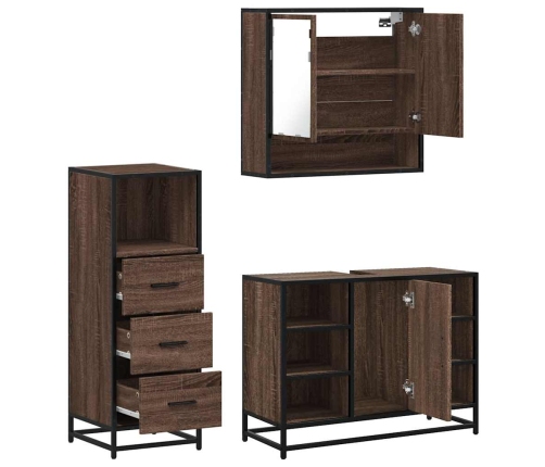 Set de muebles baño 3 pzas madera contrachapada roble marrón