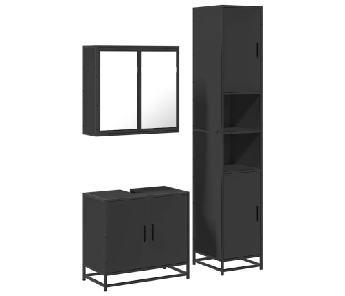 Juego de muebles de baño 3 pzas madera contrachapada negro