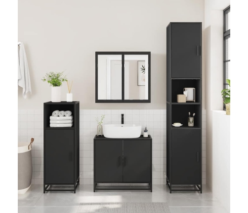 Juego de muebles de baño 3 pzas madera contrachapada negro