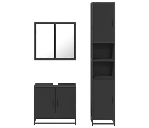 Juego de muebles de baño 3 pzas madera contrachapada negro