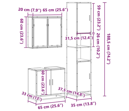 Juego de muebles de baño 3 pzas madera contrachapada negro