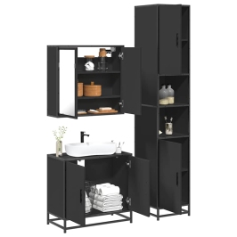 Juego de muebles de baño 3 pzas madera contrachapada negro