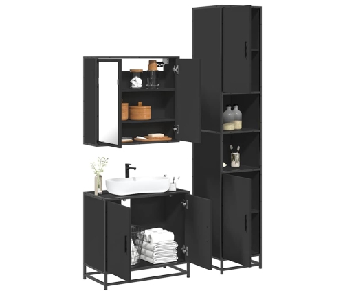 Juego de muebles de baño 3 pzas madera contrachapada negro