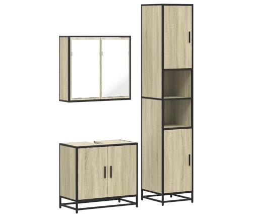 Set de muebles de baño 3 pzas madera contrachapada roble Sonoma