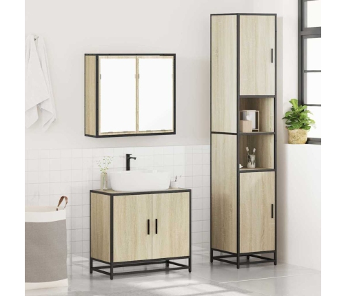 Set de muebles de baño 3 pzas madera contrachapada roble Sonoma