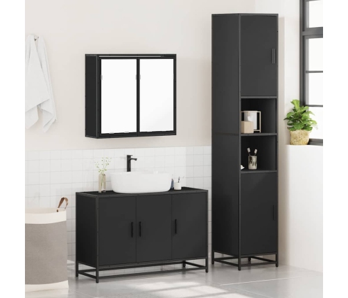 Juego de muebles de baño 3 pzas madera contrachapada negro